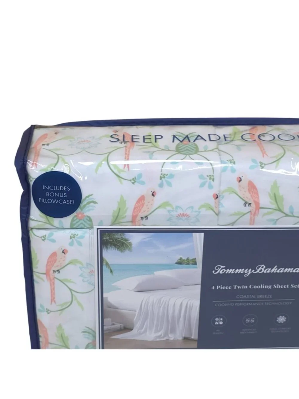 Tommy Bahama 4-Piece Twin Cooling Sheet Set 2 Pillowcases Parrot Perch Pink